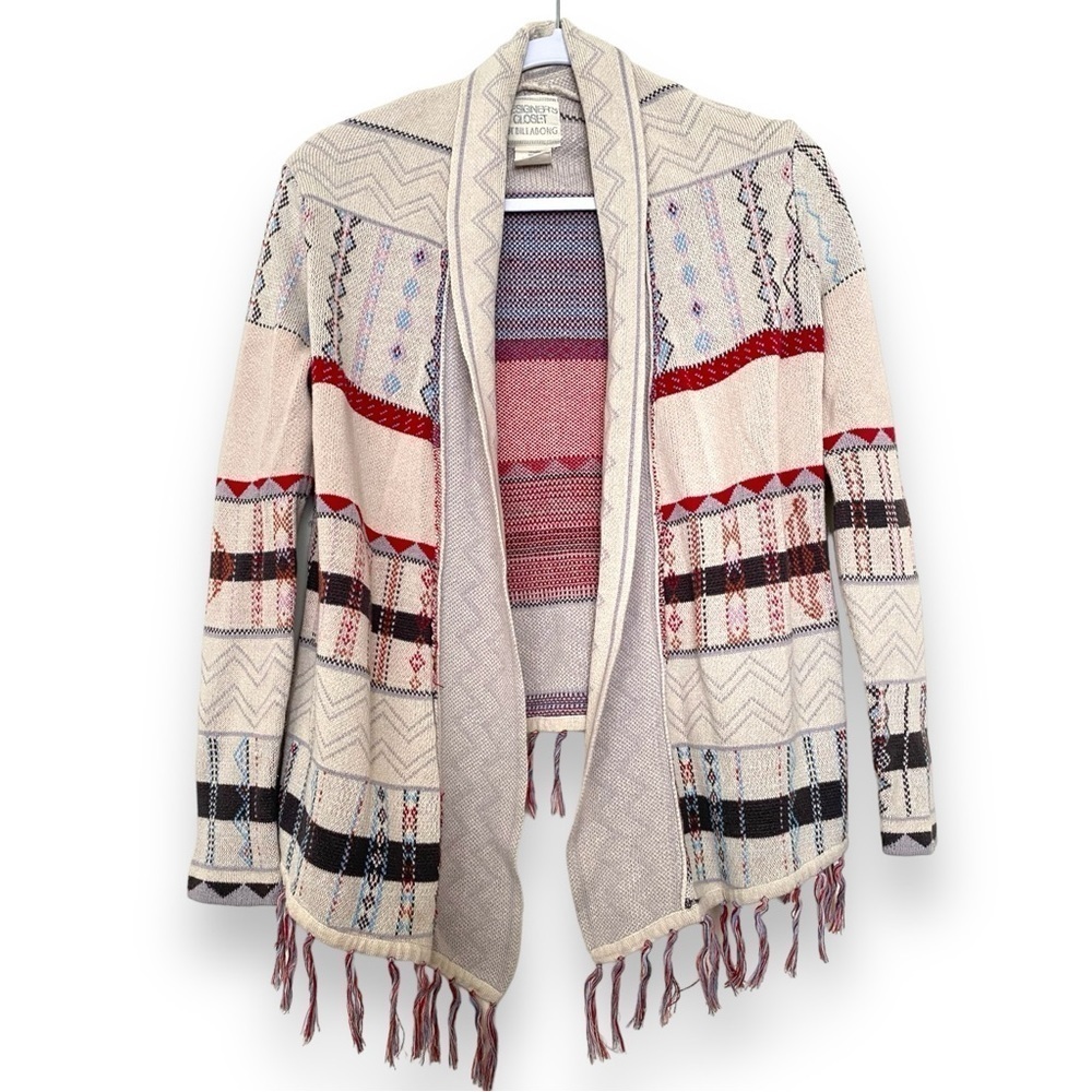 Designer’s Closet Billabong Southwest Open Face Fringe Open Drape Fall Cardigan